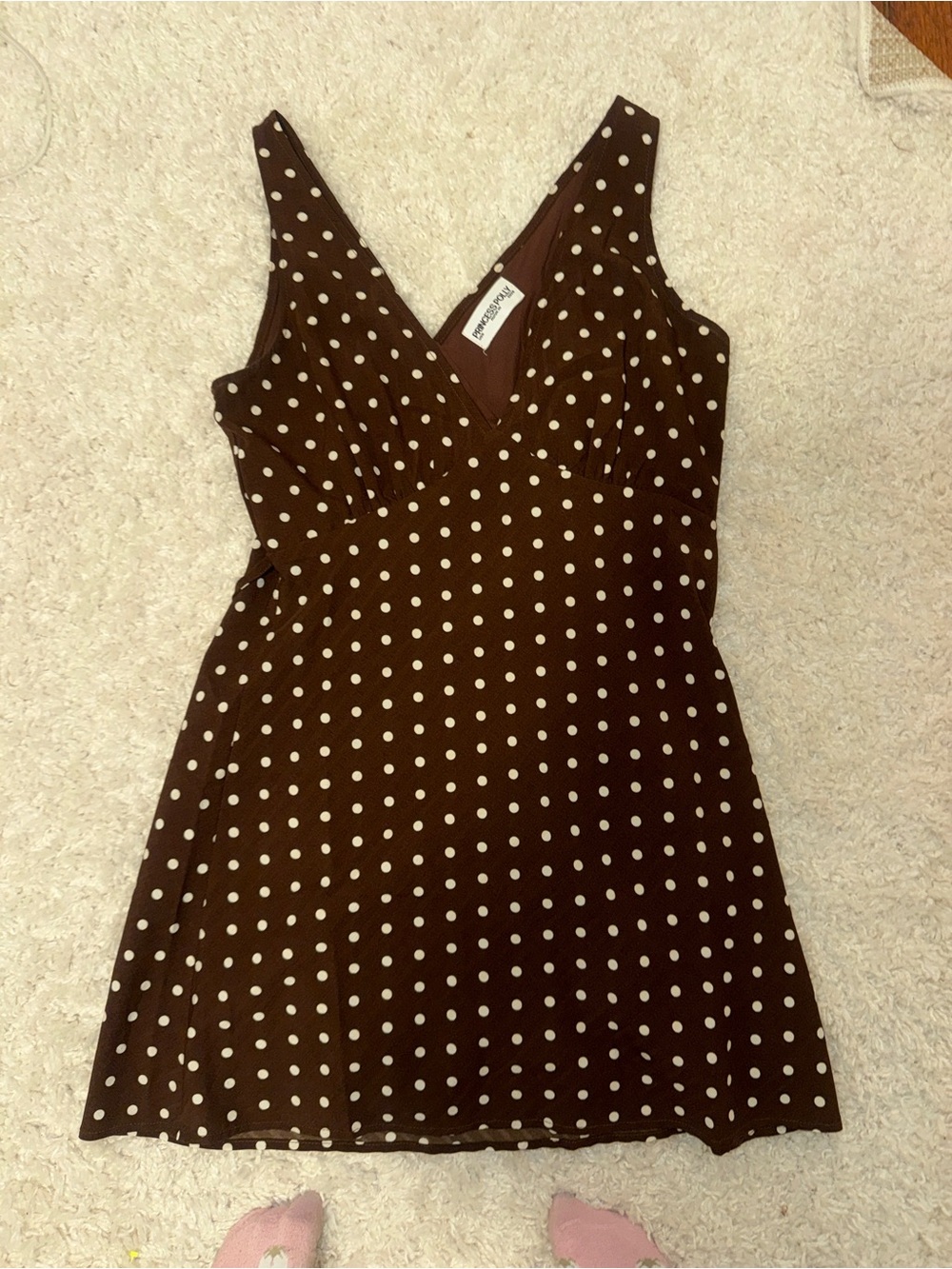 Princess Polly Brown Polka Dot V-Neck Dress